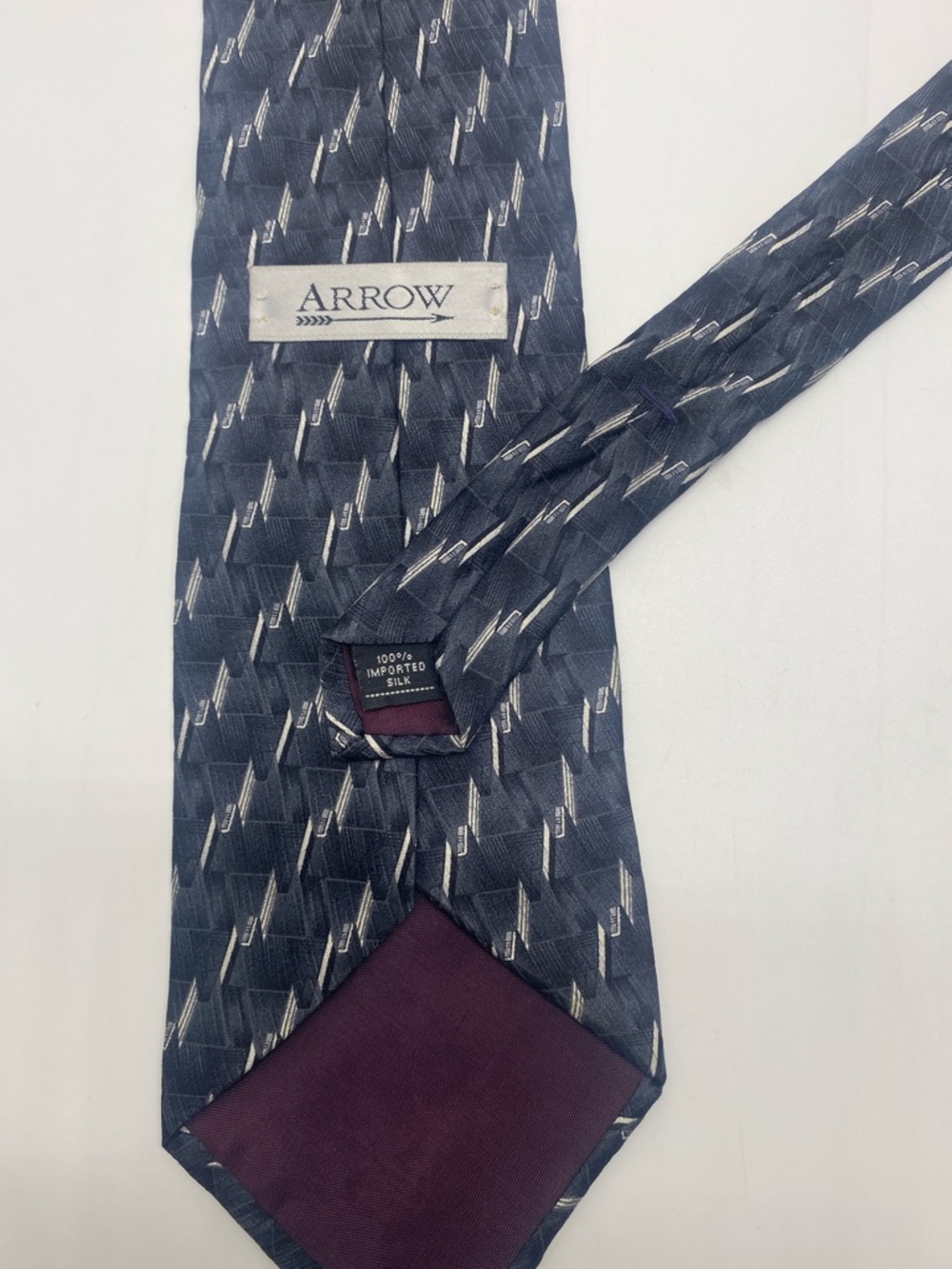 Vintage Arrow Men's Navy 100% Silk Tie with Silver Accent Pattern # 0024